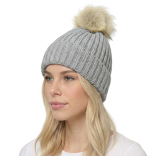 Load image into Gallery viewer, THSBE1034: Grey: Soft Knit Pom Pom Beanie