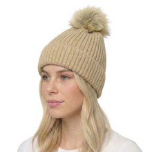 Load image into Gallery viewer, THSBE1035: Oat: Soft Knit Pom Pom Beanie