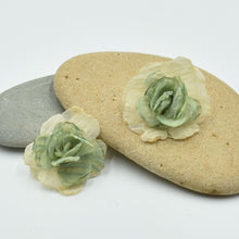 Load image into Gallery viewer, THSE1081: Sage Cream: Duo Colour Flower Earrings