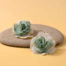 Load image into Gallery viewer, THSE1081: Sage Cream: Duo Colour Flower Earrings