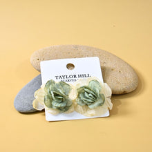 Load image into Gallery viewer, THSE1081: Sage Cream: Duo Colour Flower Earrings