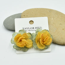 Load image into Gallery viewer, THSE1083: Mustard Green: Duo Colour Flower Earrings