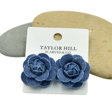 Load image into Gallery viewer, THSE1085: Denim Blue: Rose Bloom Earrings