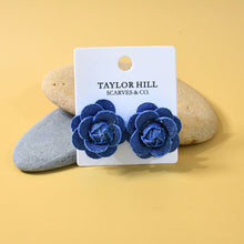 Load image into Gallery viewer, THSE1085: Denim Blue: Rose Bloom Earrings