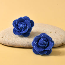 Load image into Gallery viewer, THSE1085: Denim Blue: Rose Bloom Earrings