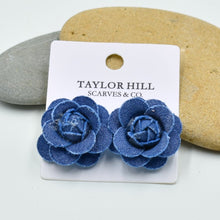 Load image into Gallery viewer, THSE1085: Denim Blue: Rose Bloom Earrings