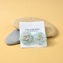 Load image into Gallery viewer, THSE1089: Pale Blue: Organza Flower Earrings
