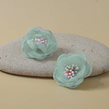 Load image into Gallery viewer, THSE1089: Pale Blue: Organza Flower Earrings