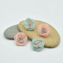 Load image into Gallery viewer, THSE1089: Pale Blue: Organza Flower Earrings