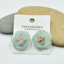 Load image into Gallery viewer, THSE1089: Pale Blue: Organza Flower Earrings