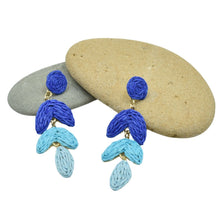Load image into Gallery viewer, THSE1096: Ocean Blue: Woven Raffia Earrings