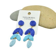 Load image into Gallery viewer, THSE1096: Ocean Blue: Woven Raffia Earrings