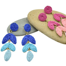 Load image into Gallery viewer, THSE1096: Ocean Blue: Woven Raffia Earrings