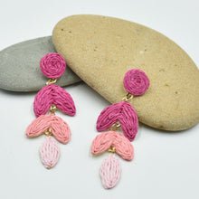 Load image into Gallery viewer, THSE1097: Rose Pink: Woven Raffia Earrings