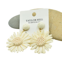Load image into Gallery viewer, THSE1098: Milk White: Raffia Flower Earrings