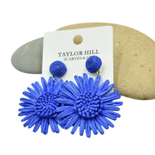 Load image into Gallery viewer, THSE1099: Blue: Raffia Flower Earrings