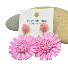 Load image into Gallery viewer, THSE1100: Rose Pink: Raffia Flower Earrings