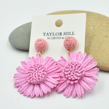Load image into Gallery viewer, THSE1100: Rose Pink: Raffia Flower Earrings