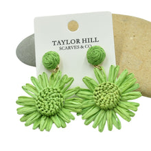 Load image into Gallery viewer, THSE1101: Emerald Green: Raffia Flower Earrings