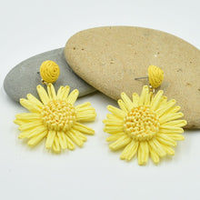 Load image into Gallery viewer, THSE1102: Yellow: Raffia Flower Earrings