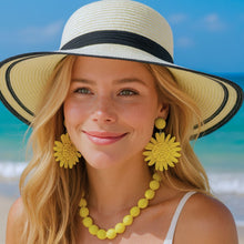 Load image into Gallery viewer, THSE1102: Yellow: Raffia Flower Earrings