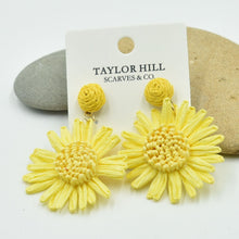 Load image into Gallery viewer, THSE1102: Yellow: Raffia Flower Earrings