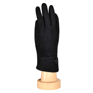 THSG1056: Black: Big Button Cuffed Gloves