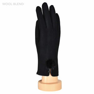 THSG1064: Black: Fur Pom Pom Gloves