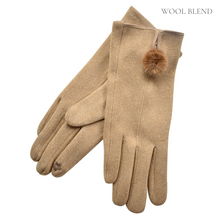 Load image into Gallery viewer, THSG1065: Camel: Fur Pom Pom Gloves
