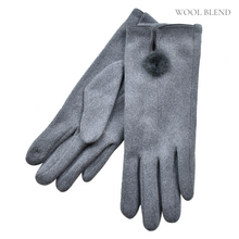 Load image into Gallery viewer, THSG1066: Grey: Fur Pom Pom Gloves
