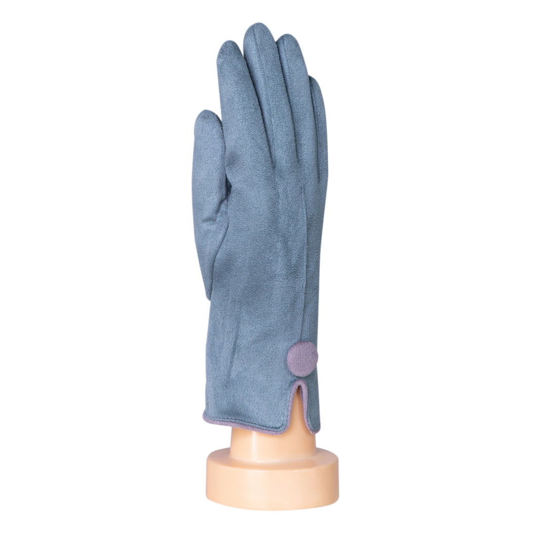 One Button Grey Border Gloves | Teal