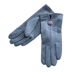 One Button Grey Border Gloves | Teal