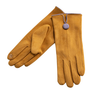 One Button Grey Border Gloves | Mustard