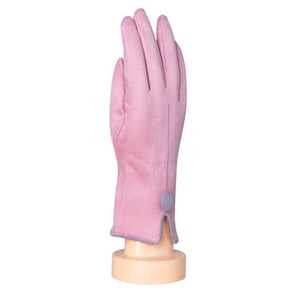 One Button Grey Border Gloves | Pink