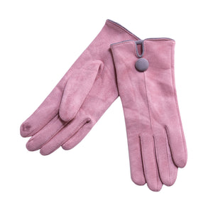 One Button Grey Border Gloves | Pink
