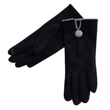 Load image into Gallery viewer, THSG1071: Black: One Button Grey Border Gloves
