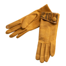 Load image into Gallery viewer, THSG1072: Mustard: Cuff Snake Print Button Gloves
