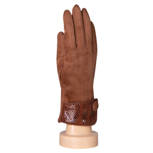 THSG1074: Tan: Cuff Snake Print Button Gloves