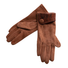 Load image into Gallery viewer, THSG1074: Tan: Cuff Snake Print Button Gloves
