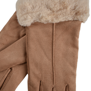 THSG1092: Camel: Faux Fur Double Layer Gloves