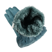 Load image into Gallery viewer, THSG1095: Teal: Faux Fur Double Layer Gloves