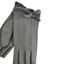 Load image into Gallery viewer, THSG1100: Grey: Faux Fur Trim Bow Gloves