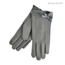 Load image into Gallery viewer, THSG1100: Grey: Faux Fur Trim Bow Gloves