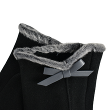 Load image into Gallery viewer, THSG1101: Black: Faux Fur Trim Bow Gloves