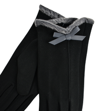 Load image into Gallery viewer, THSG1101: Black: Faux Fur Trim Bow Gloves