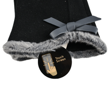 Load image into Gallery viewer, THSG1101: Black: Faux Fur Trim Bow Gloves
