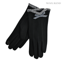 Load image into Gallery viewer, THSG1101: Black: Faux Fur Trim Bow Gloves