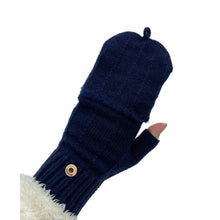 Load image into Gallery viewer, THSG1106: Navy: Convertible Fingerless Gloves with Buttoned Flap