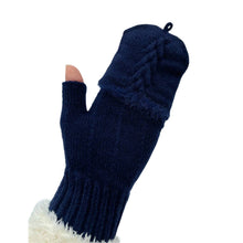 Load image into Gallery viewer, THSG1106: Navy: Convertible Fingerless Gloves with Buttoned Flap