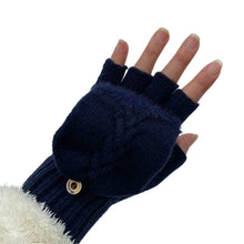 Load image into Gallery viewer, THSG1106: Navy: Convertible Fingerless Gloves with Buttoned Flap
